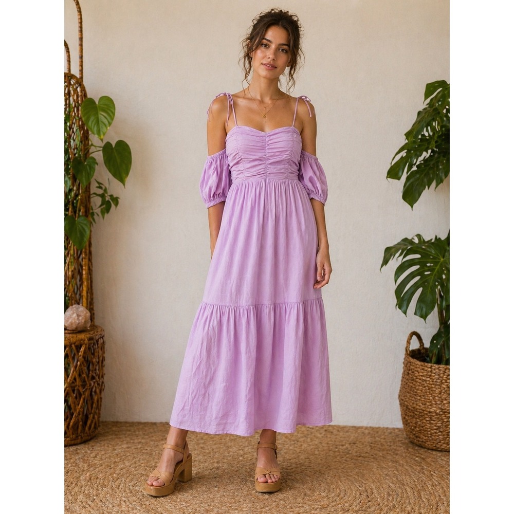 Universal Thread Purple Cold Shoulder Tiered Midi Dress‎ Med NWT cottagecore